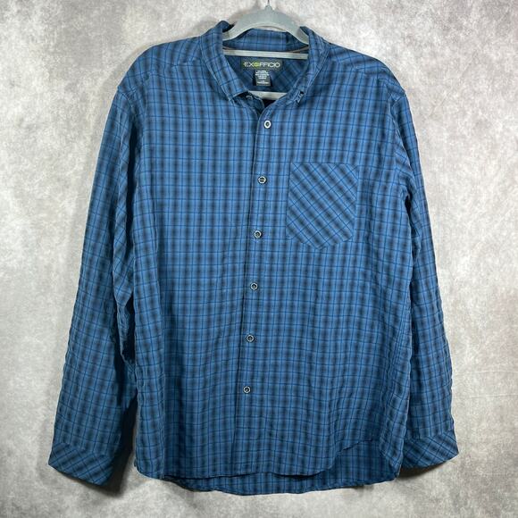 ExOfficio Shirt Mens Large Blue Plaid Button Up Long Sleeves Casual Outdoor Gorp - Picture 1 of 9